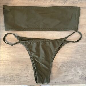 White Fox Olive Green Bandeau Bikini Set